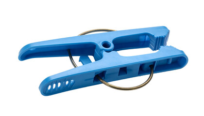 A close-up shot shows a bright blue plastic clothespin against a stark black background