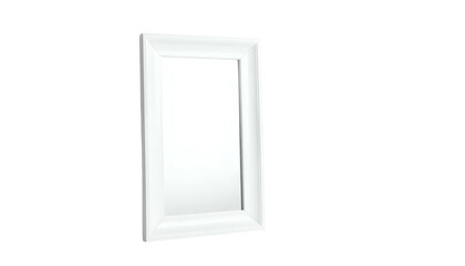A white rectangular picture frame, angled, with a bright blank center, against black backdrop