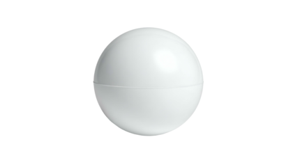 A perfectly spherical, white capsule, bisected by a faint horizontal line, against black
