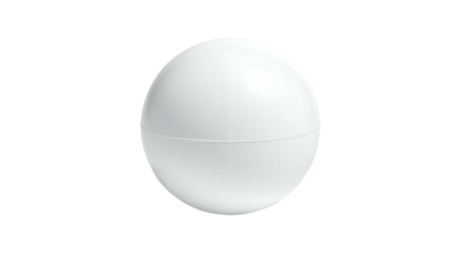 A perfectly spherical, white object, seemingly split horizontally, against a stark black background