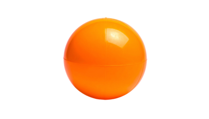 Isolated vibrant orange plastic sphere, split horizontally, glossy surface, against a black background