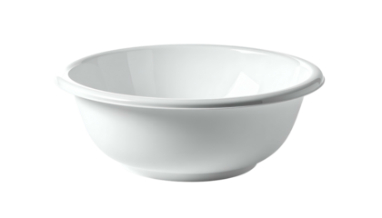 A pristine white bowl with a subtle rim, presented against a stark black backdrop