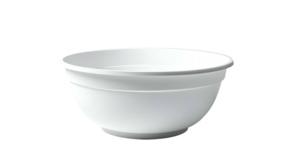 A single, empty, white, round container with a wide rim, set against a black backdrop