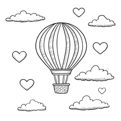 A hot air balloon floating in the sky coloring page