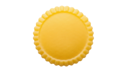 Yellow round candy isolated PNG, sweet treat with scalloped edges on transparent background, confectionery for dessert and party decorations