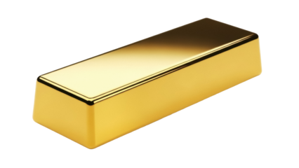 Shiny gold bar isolated PNG on transparent background, precious metal ingot for wealth and investment concepts