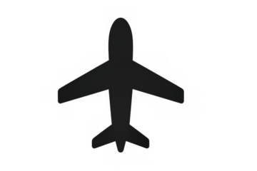 Airplane icon representing global travel, aviation, and flight transport on a transparent background