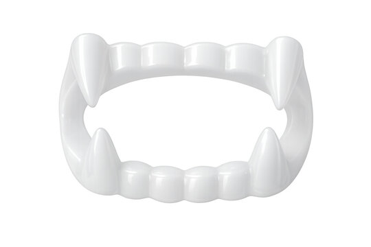 White plastic vampire fangs costume teeth creating a spooky look for halloween parties and horror themes on transparent background
