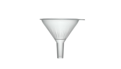 A digitally rendered white funnel, sharply angled, on a black background, centered