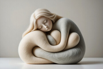Felt sculpture: Modern felted sculpture of human figure with soft rounded shapes