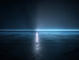 Abstract Dark Blue Concrete Room with Neon Lighting at Floor Level