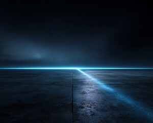 Abstract Dark Blue Horizon with Concrete Ground and Neon Light