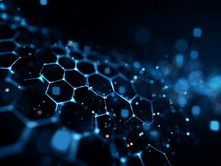 Abstract Digital Hexagon Network with Blue Glowing Light Technology Background