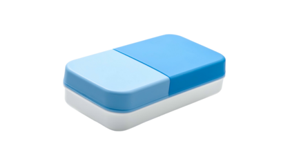 A dual-toned rectangular eraser with a light blue and dark blue section over white base