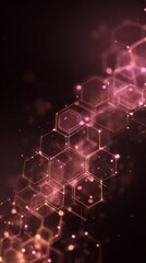 Abstract Glowing Hexagonal Network on Dark Backdrop with Blurred Bokeh Effects