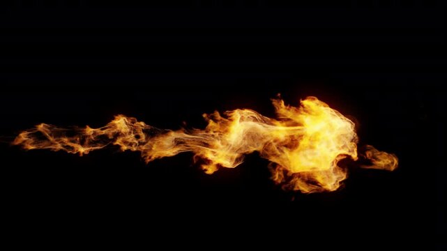 Bursting flames of a flamethrower going from left to right