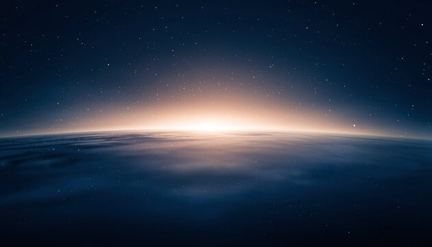 Sunrise over Earth horizon from space　宇宙から見た地球の日の出と輝く地平線　デジタルイラスト