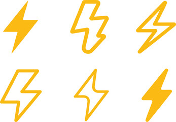 Vibrant Yellow Lightning Bolt Icons Set - Vector Graphics for Energy and Power Symbols