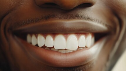 In a bright setting, an African American man smiles widely, showing teeth and expressing joy. His expression radiates happiness and warmth