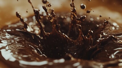 Fototapeta premium Coffee is pouring into a cup, creating a splash in a kitchen during a busy morning, showing energy and freshness in the moment