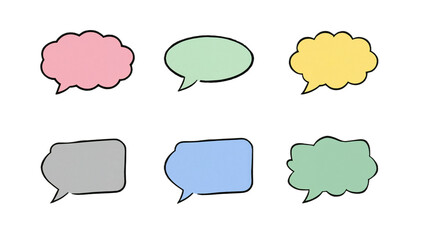 Collection of six speech bubble icons in various pastel colors, perfect for dialogue and communication graphics