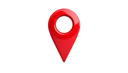 A glossy, red pin-like marker, reminiscent of GPS symbols, set against a black backdrop
