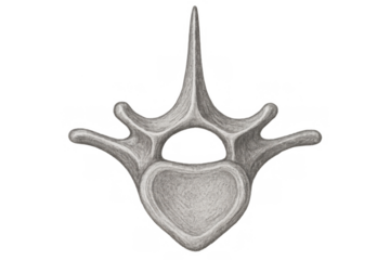 Thoracic vertebra anatomy drawing illustrating a human spine segment with bone structure detail for medical and educational purposes