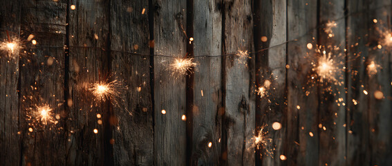 Wooden wall with champagne and sparkler