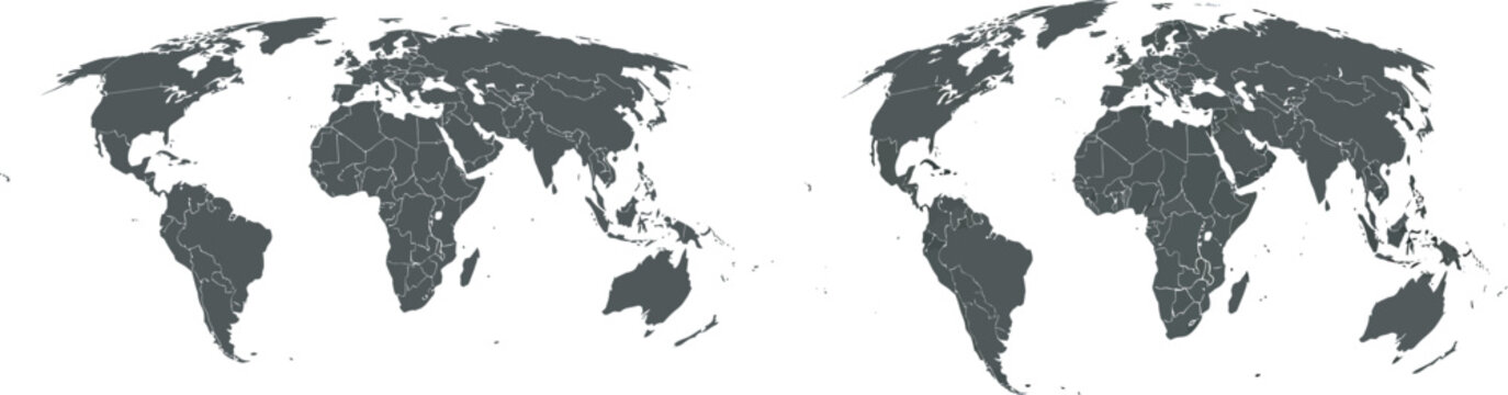 Vector World Map Illustration with Global Country Borders and Geographical Outlines for International Concepts