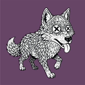 Stylized Wolf Illustration with Intricate Patterns and XEyes.