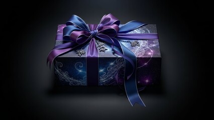 Elegant wrapped gift box with intricate patterns and luxurious satin ribbon bows