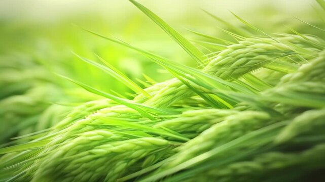 Green Grains: A vibrant close-up captures the delicate beauty of a field of grains, showcasing their lush texture and natural essence.