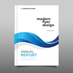 Modern business blue annual report cover template flyer wavy design decoration