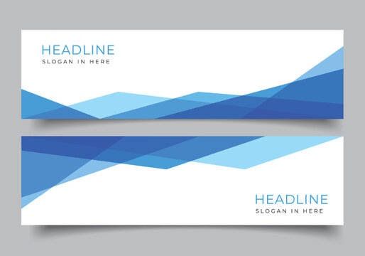 set of Abstract modern blue geometric triangle web banner horizontal design template background