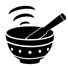 Singing Bowl Sound Therapy Concept Black Icon Vector - Sound therapy healing, relaxation and well being 