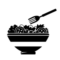 Salad Bowl With Fork Black Icon Vector Healthy Lifestyle Dieting Concept