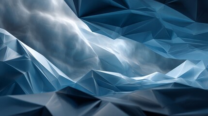 Modern geometric music album cover with sharp polygonal edges, flowing lines, 3D minimalistic design in white and blue high-contrast palette, clean and elegant visual composition.