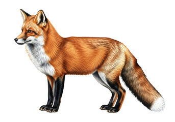Obraz premium majestic red fox (vulpes vulpes) in full profile view, detailed watercolor illustration, rich russet fur, white chest, isolated on a transparent background with copy space. concept for professional