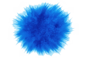 Blue fluffy pompom texture with soft synthetic fur creating an abstract round shape, transparent background