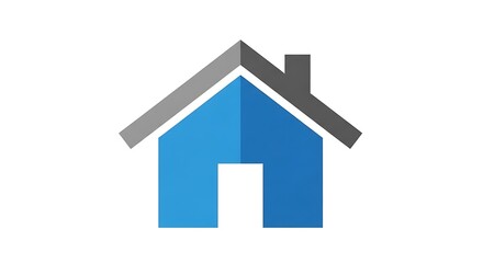 Obraz premium Simple Blue House Icon with Gray Roof on White Background.