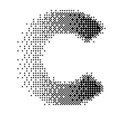 Abstract halftone typography forming the letter C using black and white dots. Modern dotted type design ideal for posters, branding, editorial layouts, typography art, and creative graphic projects.