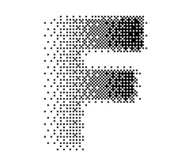 Abstract halftone typography forming the letter F using black and white dots. Modern dotted type design ideal for posters, branding, editorial layouts, typography art, and creative graphic projects.
