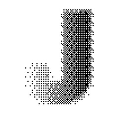 Abstract halftone typography forming the letter J using black and white dots. Modern dotted type design ideal for posters, branding, editorial layouts, typography art, and creative graphic projects.