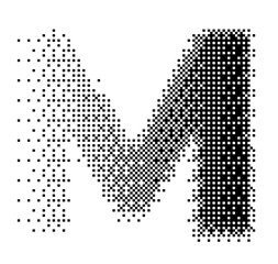 Abstract halftone typography forming the letter M using black and white dots. Modern dotted type design ideal for posters, branding, editorial layouts, typography art, and creative graphic projects.