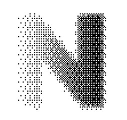 Abstract halftone typography forming the letter N using black and white dots. Modern dotted type design ideal for posters, branding, editorial layouts, typography art, and creative graphic projects.