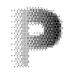 Abstract halftone typography forming the letter P using black and white dots. Modern dotted type design ideal for posters, branding, editorial layouts, typography art, and creative graphic projects.