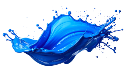 Dynamic capture of vibrant blue liquid splashing, with droplets against a black background