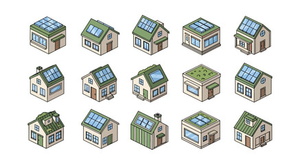 Fototapeta premium Collection of Small Houses with Solar Panels.