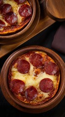 pepperoni. Freshly baked pepperoni pizza with melted cheese, restaurant promotional concept. representing modern convenience.
