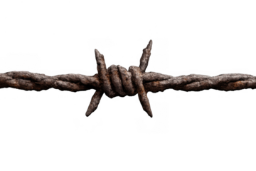 Rusty barbed wire showing sharp spikes and coils creating a boundary, concept of security, prison, and segregation